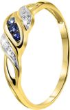 Lucardi Dames Ring met saffier en diamant 0,11ct - Ring - Cadeau - 14 Karaat Goud - Geelgoud