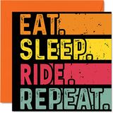 Verjaardagskaart grappig voor haar of hem - Eet, slaap, rit, herhaal - Happy Birthday-kaarten voor fietsen, fietsen, paardrijden, liefhebbers, 145 mm x 145 mm, verjaardagskaarten voor alle