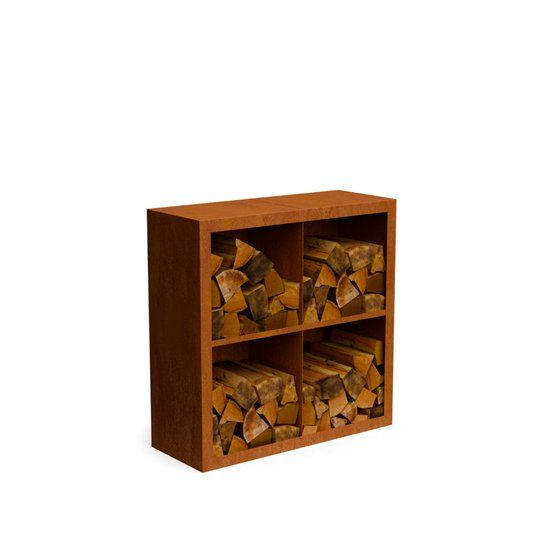 Merkloos Egura cortenstaal Houtopslag 4 vakken met achterwand L100 x B38,5 x H100 cm