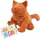 Happy Horse Pluche knuffel Dikkie Dik kat/poes 43 cm met A5-size Happy Birthday wenskaart - Verjaardag cadeau setje