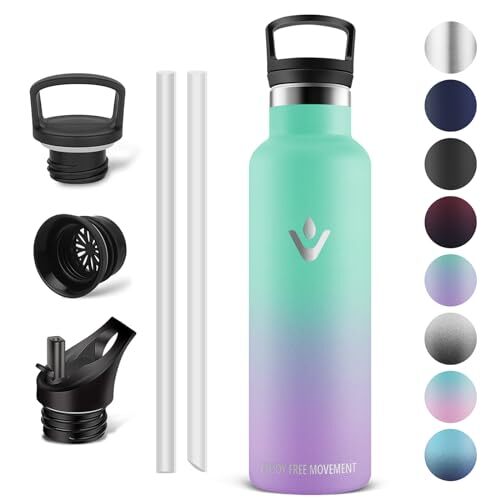 Vikaster Vikaster Waterfles, thermosfles, 750 ml, BPA-vrije drinkfles, thermosfles met rietje, voor school, sport, fiets, camping, fitness, outdoor