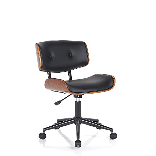 Oresteluchetta Bureaustoel CALLUME Evo Dark Wood, PU Leather, Zwart, H.78/88 x L.50 x D.54