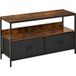 Homcom Meuble TV bas industriel gris MDF marron rustique métal noir 2 tiroirs tissu