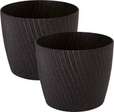 Form Plastic Pot de fleurs Waves - 2x - plastique - noir - D17 x H14 cm - rond