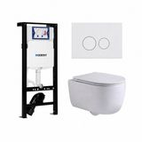 Geberit QeramiQ Dely Swirl Toiletset - 36.3x51.7cm - Hangend - Inbouwreservoir - Zonder spoelrand - Diepspoel - PK - Dual flush - Slim zitting - Soft-close - Afklikbare zitting - Keramiek - Standaard diepte - Glans witte bedieningsplaat - Ronde knoppen - Mat wit