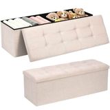 NK Opvouwbare Opbergpoef Bank 110x38x38cm Beige - Kist met Deksel 300kg | Hocker ottomane met uitneembare verdeler en gestoffeerde zitting. MDF E0 en stof voor hal of woonkamer.