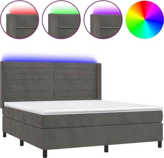 vidaXL Boxspring met matras en LED fluweel donkergrijs 160x200 cm