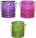 Decoris Citronella windlicht met kaars - 3x - paars/roze en groen - 20 branduren - citrusgeur