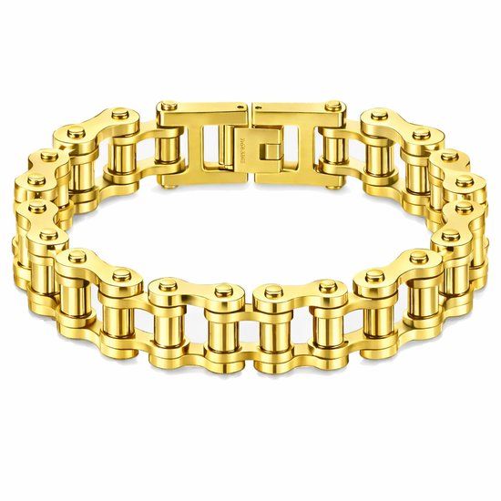 Mendes Jewelry Heren armband Edelstaal Biker Chain Goudkleurig