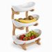 Merkloos Relaxdays Fruitschaal Etagère - 3 Laags - Bamboe - Wit/Lichtbruin