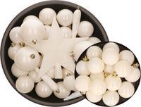 Decoris Kerstversiering pakket - 49-dlg - kunststof - wol wit - kerstballen