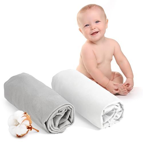 Dreamzie Hoeslaken 70x140 (x2) - 100 procent Oeko Tex Gecertificeerd Katoen - Hoeslaken 70x140 Baby - Wit en Grijs