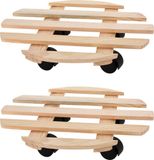 Pro Garden Plantentrolley - 2x - Hout - Naturel - Rond - D35 cm