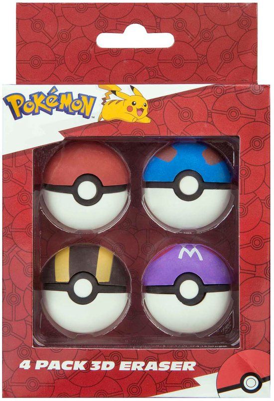 Undercover Pokémon gummen set - 4 stuks - kleurrijke Pokéball gummen