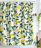 Lifeel Citroen douchegordijnen, volledig fruit douchegordijn groene bladeren plantontwerp waterdichte stof badkamer douchegordijn set met 12 haken, groen geel 182 x 182 cm