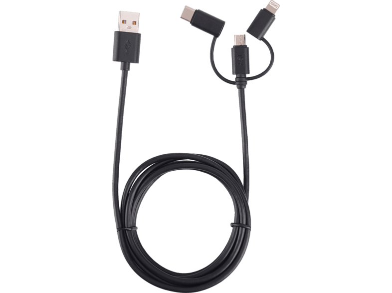 isy usb-kabel - usb-c / microusb / lighting 1.6 m zwart