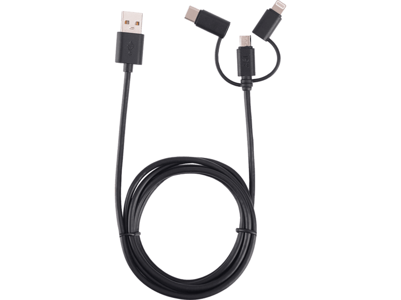 isy USB-kabel - USB-C / MicroUSB / Lightning 1.6 m Zwart