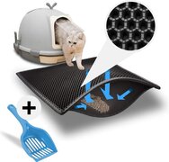 Tenify Tenify® Kattenbakmat + Gratis Kattenbak Schepje - 40 x 50 cm - Waterdicht - Dubbele laag - Honingraatstructuur - Uitloopmat - Schoonloopmat Kattenbak - Kattenbak Accessoires - Katten Grit Opvanger - Katten Mat zwart