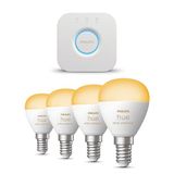 Philips Hue Starterspakket - E14 - met 4 Kogellampen - Warm tot Koelwit Licht - Incl. 1 Hue Bridge - Hue White Ambiance
