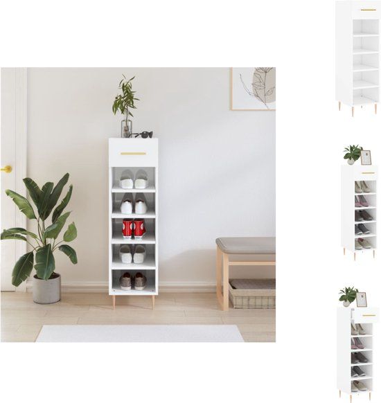 vidaXL Schoenenkast - 30x35x105 cm - bewerkt hout - hoogglans wit
