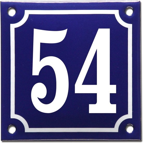 EmailleDesignÂ® Emaille huisnummer blauw/wit nr. 54