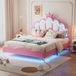 MODFU Luxe Prinsessenbed met Kroon (140x200) - Kinderbed met Bluetooth App LED-Verlichting - PU Leer - Roze