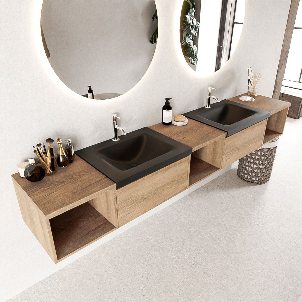 Mondiaz Bukla badmeubel 240cm Washed Oak & Urban - 2 Lades & 2 Kraangaten