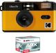 Kodak F9 Pack Analoge Camera + Film 100 ASA – Herbruikbare 35 mm Kodak-camera Geel, Vaste Groothoeklens, Optische Zoeker, Ingebouwde Flitser + APX 100 Film, 36 Opnamen