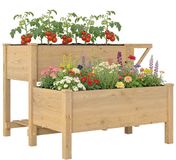Outsunny Jardinière surélevée - Bois d'épicéa, tissu non tissé - 119,5L x 102l x 76,5H cm - Marron clair