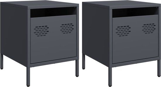 vidaXL Nachtkastjes - Set van 2 - Staal - Antracietkleurig