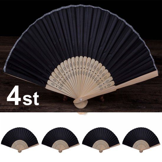 CM Lifestyle Houten Handwaaier - 4 stuks - Zwart - 33 x 21 cm