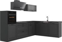 Vicco Hoekkeuken R-Line, Antraciet landelijk/Antraciet, 287 cm zonder werkblad