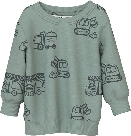 NAME IT Baby Vesten NBMKOMMA LS SWEAT UNB Lange mouw Ronde hals Groen Milieu Katoen Elastaan Maat 56