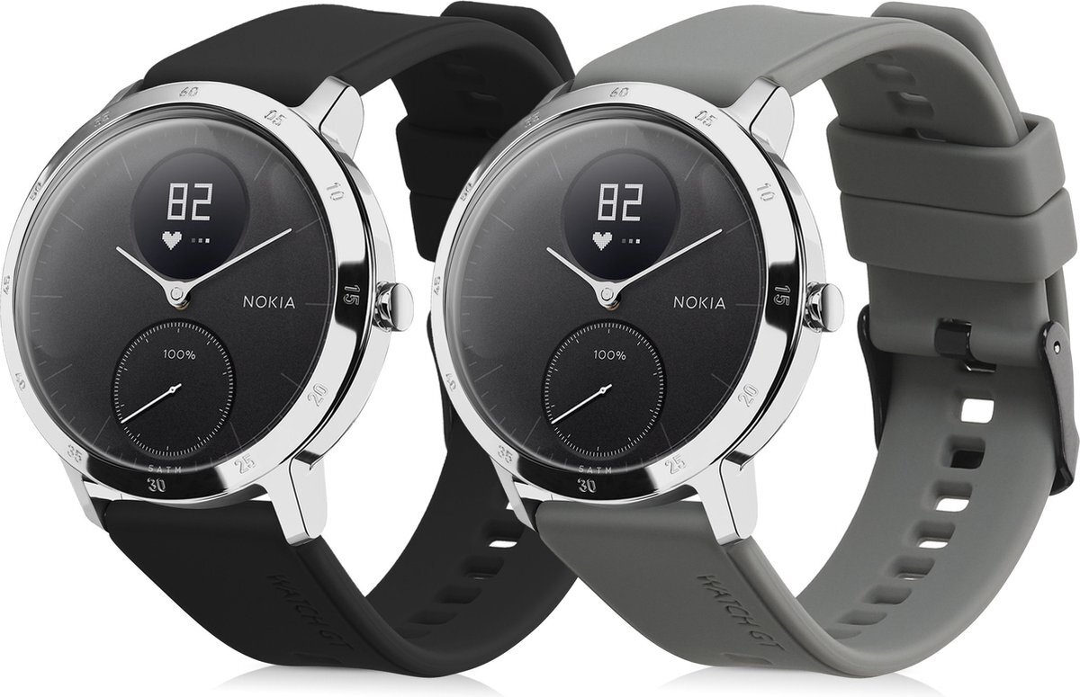 kwmobile 2x armband voor Withings Steel HR / Nokia Steel - Bandjes voor fitnesstracker in zwart / grijs