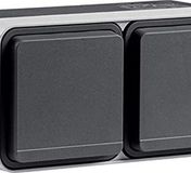 Brk Cubyko Schuko-stopcontact, dubbel, 16 A, Horiz Sup, Gr, IP55, wnc164