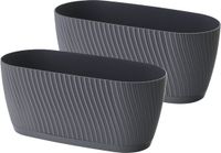 Form Plastic Plantenbak/bloembak Waves - 2x - kunststof - antraciet - D27 x B12 x H12 cm - met opvang schotel - rond