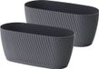 Form Plastic Plantenbak/bloembak Waves - 2x - kunststof - antraciet - D27 x B12 x H12 cm - met opvang schotel - rond