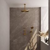 Brauer Gold Edition Thermostatische Regendoucheset Inbouw - Hoofddouche 30 cm - Handdouche 3 Standen - Doucheslang - Wandaansluitbocht - Geborsteld Goud