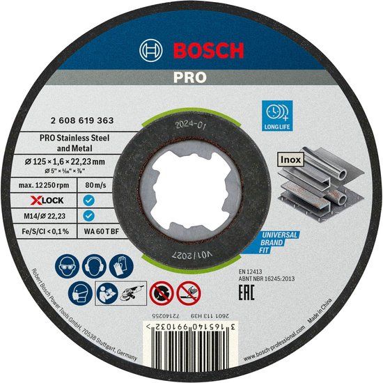 Bosch Accessoires Bosch Accessories X-LOCK 2608619363 Doorslijpschijf recht 125 mm 1 stuk(s) Inox