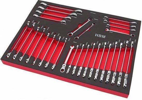 HBM PROFI 30-delige ring / ratel / steeksleutelset FOAM inlay