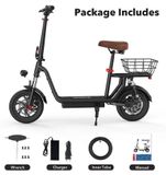 I12 Trottinette électrique avec siège - Siège amovible - Panier - Pliable - 36V 7,5Ah - Autonomie 35 km - Noir