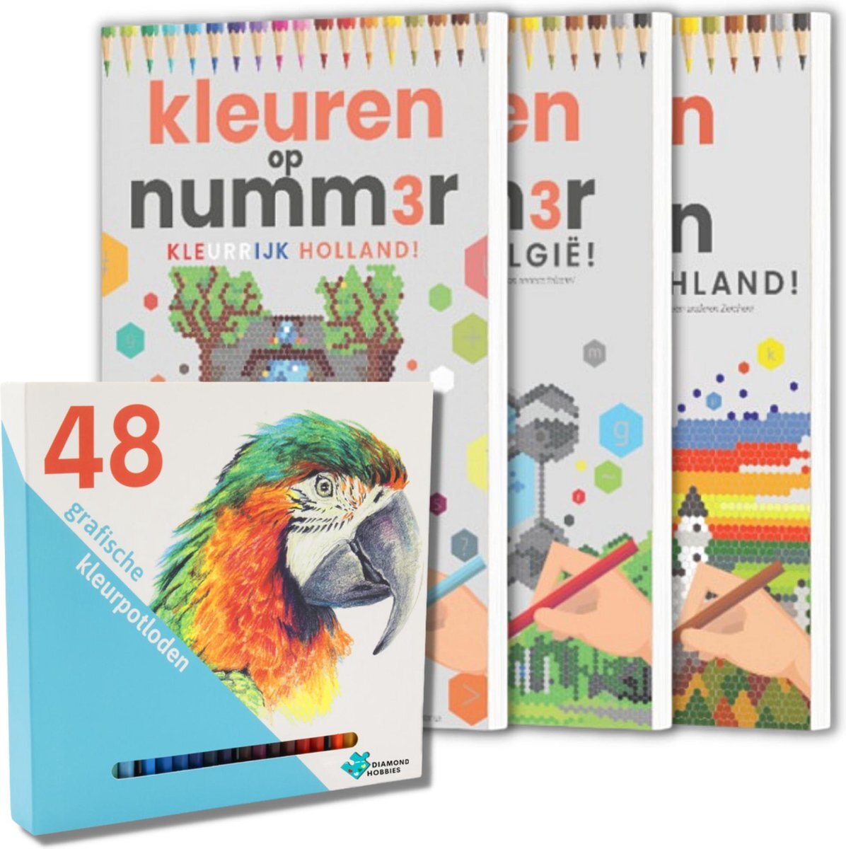 Diamond Hobbies Kleuren op Nummer voor Volwassenen | Alle Boeken| Inclusief Bijpassende Potloden | Kleurboek voor volwassenen | Kleuren op Numm3r | Color by Number | Kleurrijk Holland! | Kleurrijk België | Buntes Deutschland | Kleurpotloden voor Volwassenen