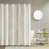 INK+IVY Imani Tufted Chenille 100% Katoen Douchegordijnen Machine Wasbaar, Modern Thuis Badkamer Decor Bad Privacy Scherm, 72 "x 72", Ivoor
