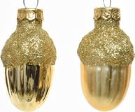 Decoris Eikel Glas Glans-Mat Glitter Licht Goud dia3x4cm