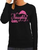 Bellatio Decorations Foute Kersttrui Dames - Naughty Girl - Zwart - Glitter Roze - Maat M