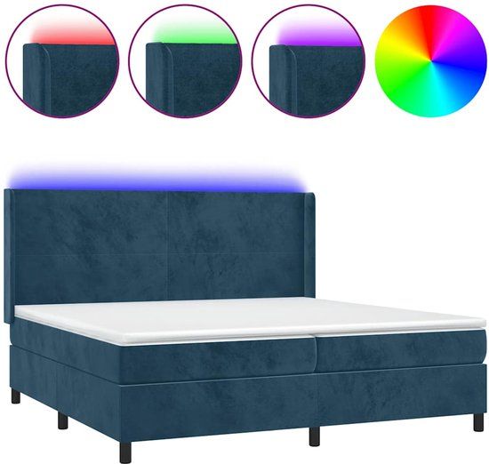 vidaXL Boxspring met matras en LED fluweel donkerblauw 200x200 cm