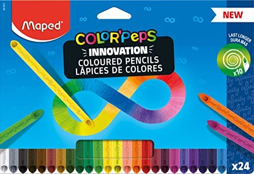 Maped - Kleurpotloden COLOR'PEPS Infinity - 24 stuks - 100% gekleurde vulling - geen slijpen nodig - 100% bruikbaar - zacht en zeer aangenaam op het papier