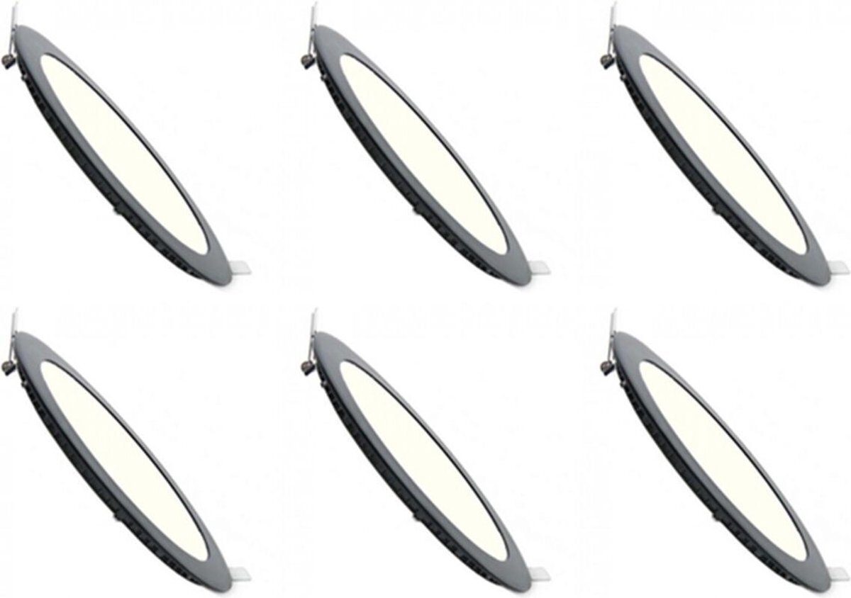 Qualu LED Downlight Slim 6 Pack - Inbouw Rond 3W - Natuurlijk Wit 4200K - Mat Zwart Aluminium - Ø90mm