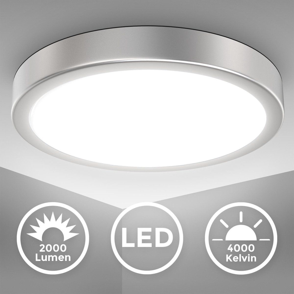 B.K.Licht LED Plafondlamp - Ø28cm - Zilver - 18W - 4000K