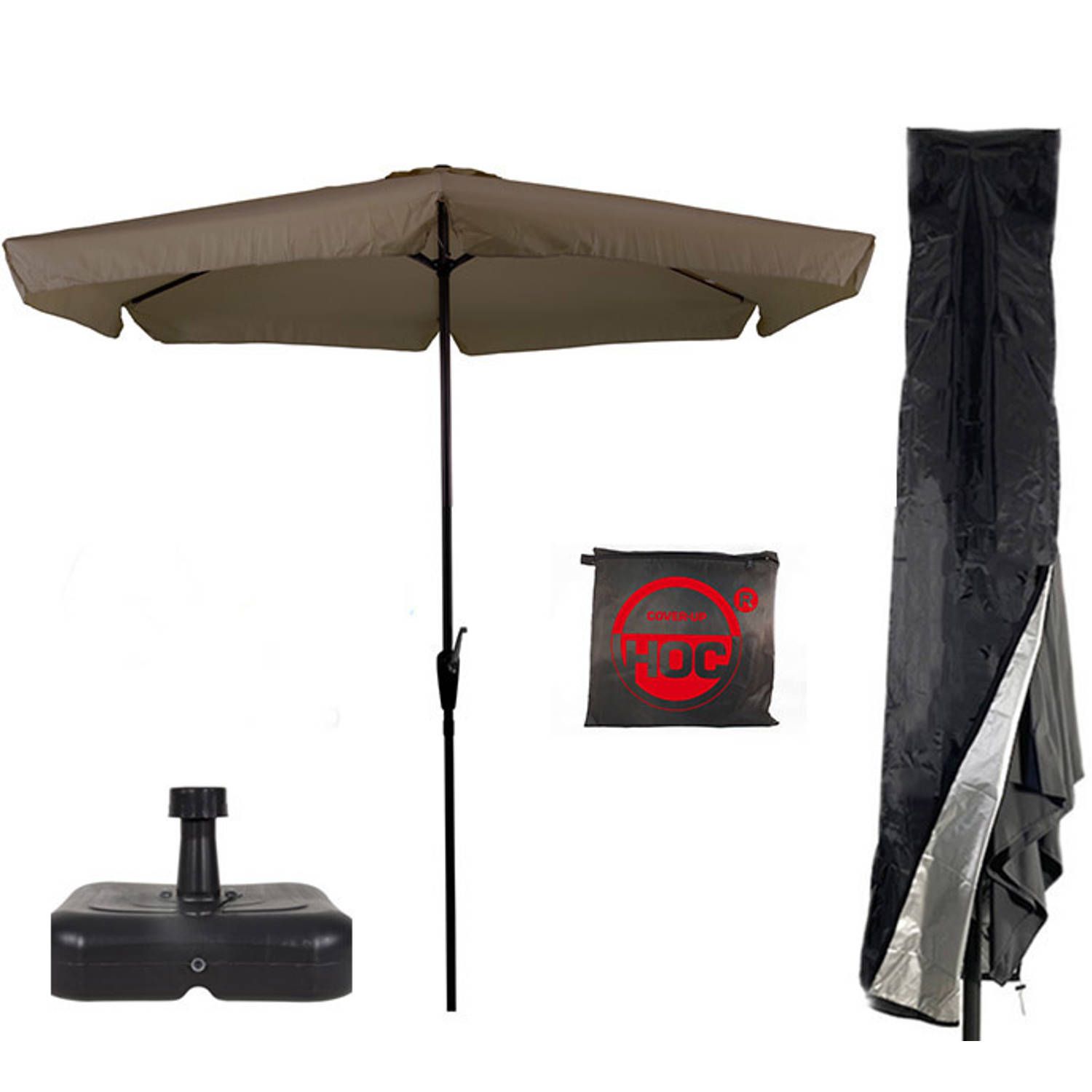 COVER UP HOC Parasol + Parasolvoet + Parasolhoes (Taupe - vulbare parasolvoet - CUHOC Parasolhoes) Super COMBIDEAL